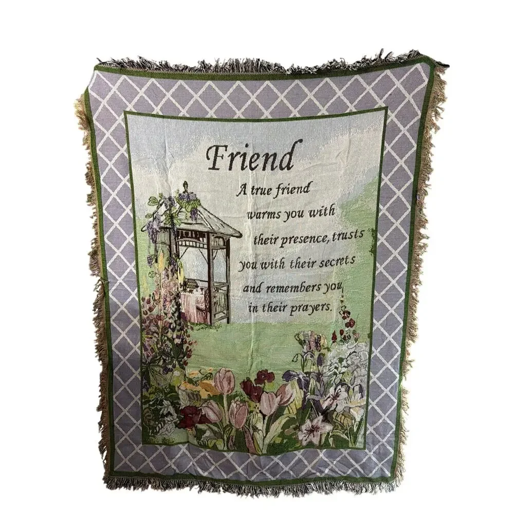 True Friend Garden Tapestry Throw Blanket - Vintage Design - Cotton